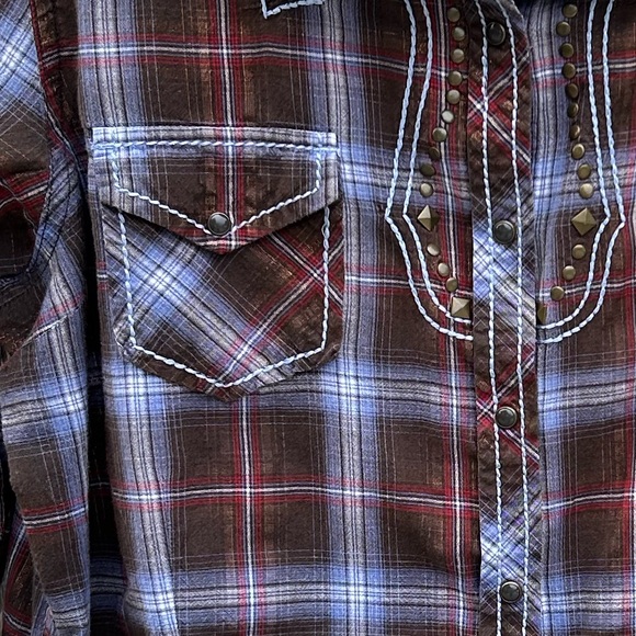 ARIAT Western Rodeo Plaid Embellished Snap Button Dowh Shirt. Size XXL - Picture 3 of 6